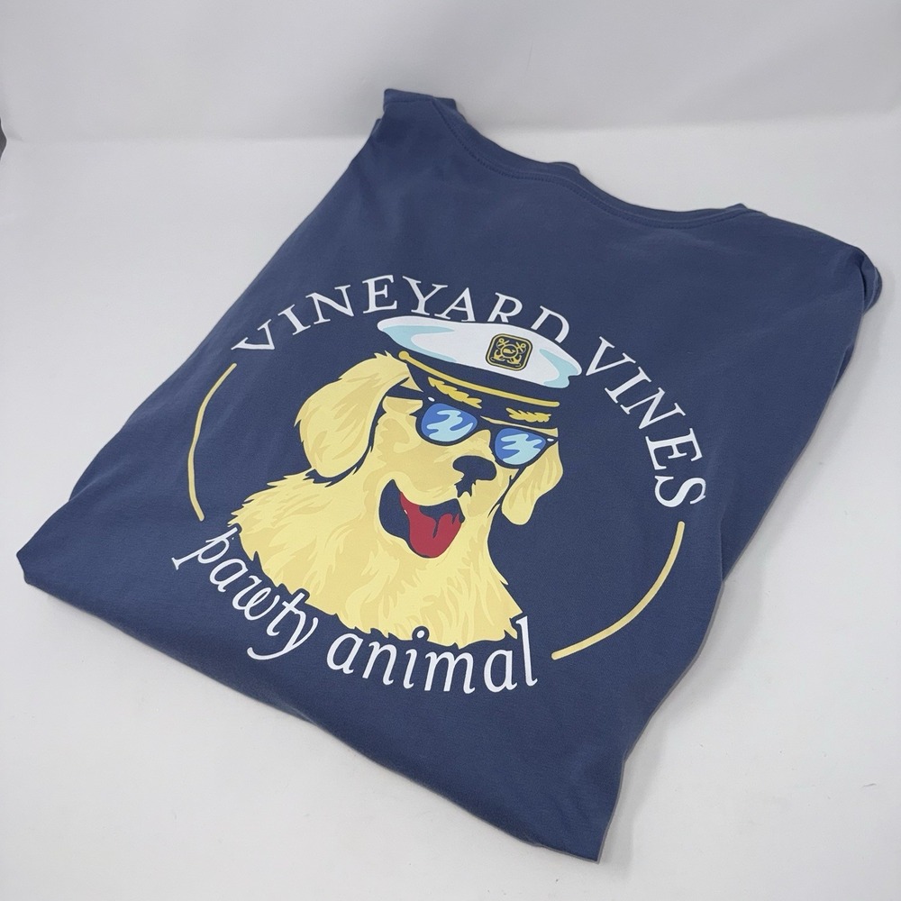 Pawty Animal Spring Break Vineyard Vines Mens T-SHIRT Long Sleeve Blue XXLarge